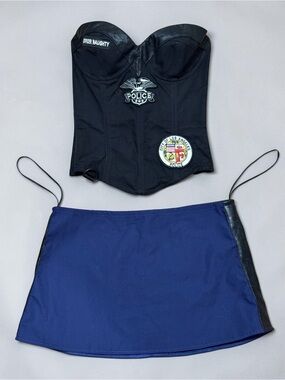 Trashy Lingerie Police Officer Cop Uniform Black Navy Blue 34C Medium Set